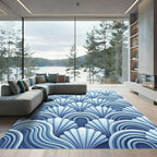 Art Deco Blue Shell Wave Rug