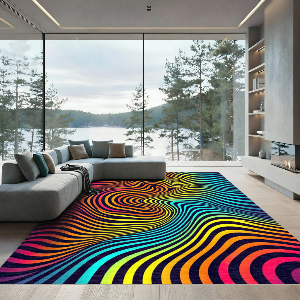 Vibrant Psychedelic Rainbow Swirl Art Rug