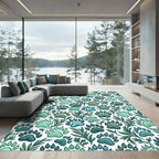 Green Paw Print Foliage Texture Rug