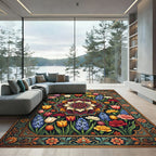 Vibrant Floral Mandala Garden Tapestry Rug