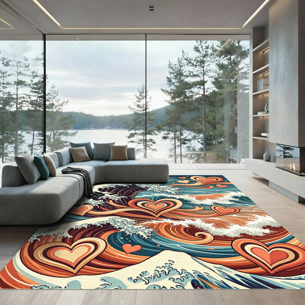 Retro Inspired Heart Wave Composition Rug