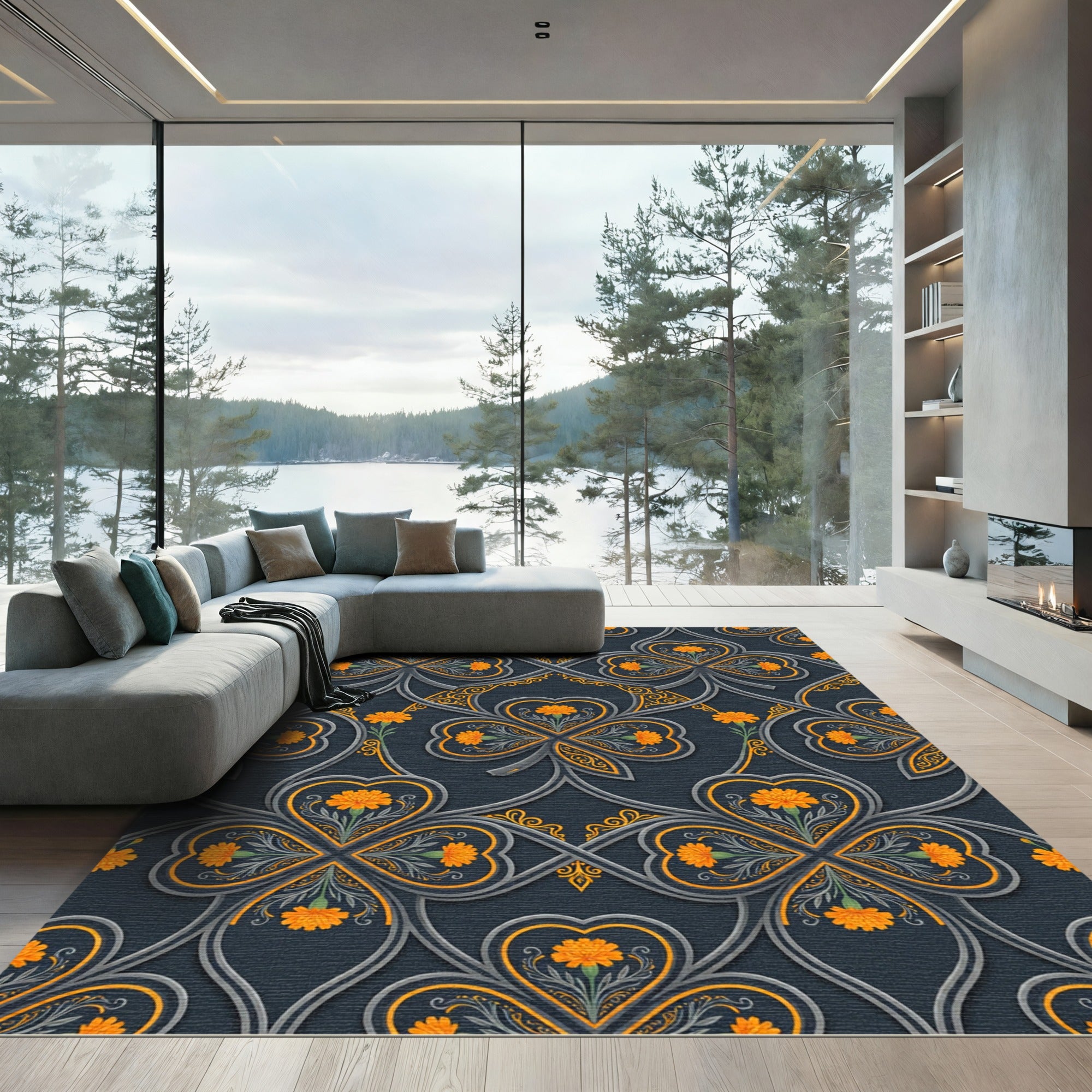 Golden Marigold Celtic Clover Filigree Rug