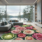 Romantic Pink Rose and Cabbage Floral Rug