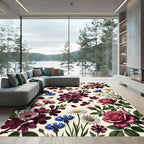 Vibrant Berry Floral Multi-Bloom Tableau Rug