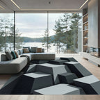 Minimalist Gray Isometric Block Abstract Rug