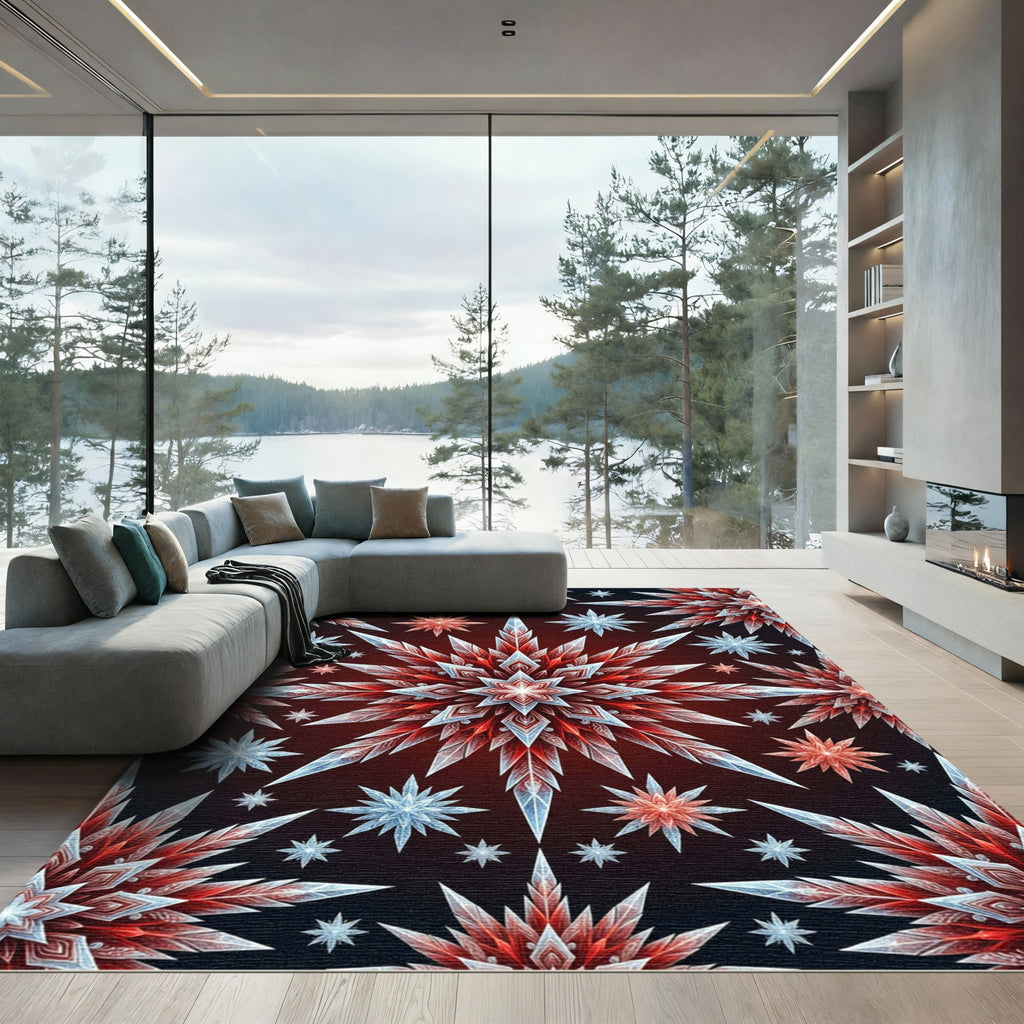 Crystalline Red Ice Starburst Arrangement Rug