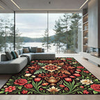 Ornate Crimson Floral Foliage Medallion Rug