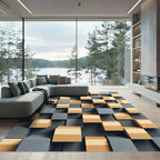 Modern Gray Ochre Block Composition Rug