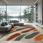 Earthy Abstract Burnt Orange Charcoal Brushstrokes Rug