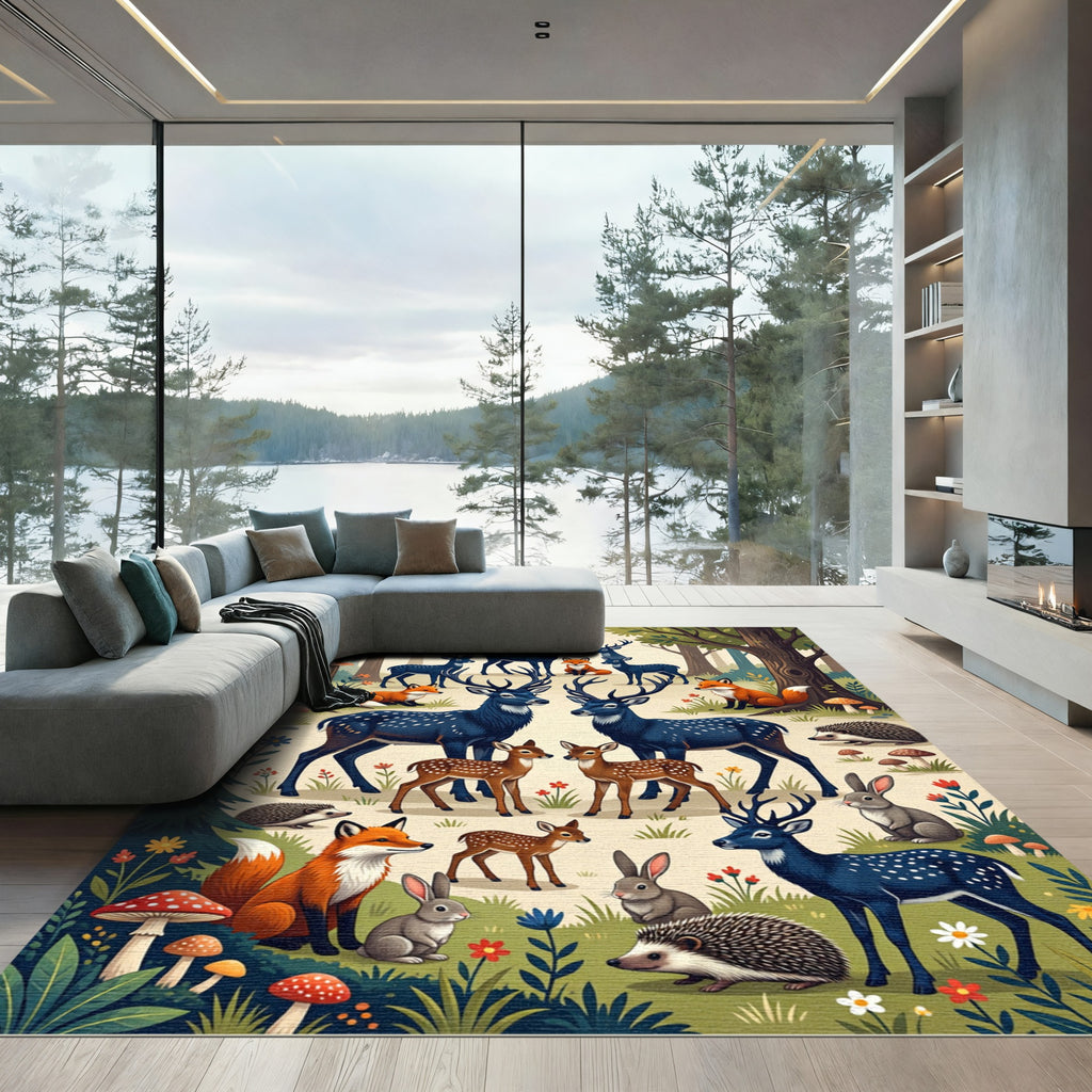 Enchanted Forest Deer and Fox Scene Rug