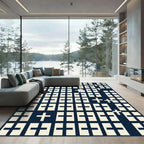Navy Geometric Grid with Ivory Crosses Rug