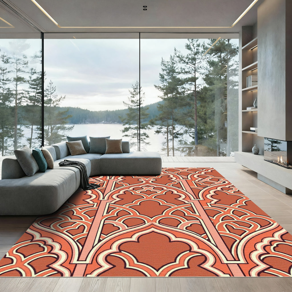 Terracotta Arched Overlay Geometric Rug
