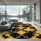Golden Quatrefoil Tile Black Geometric Tile Rug
