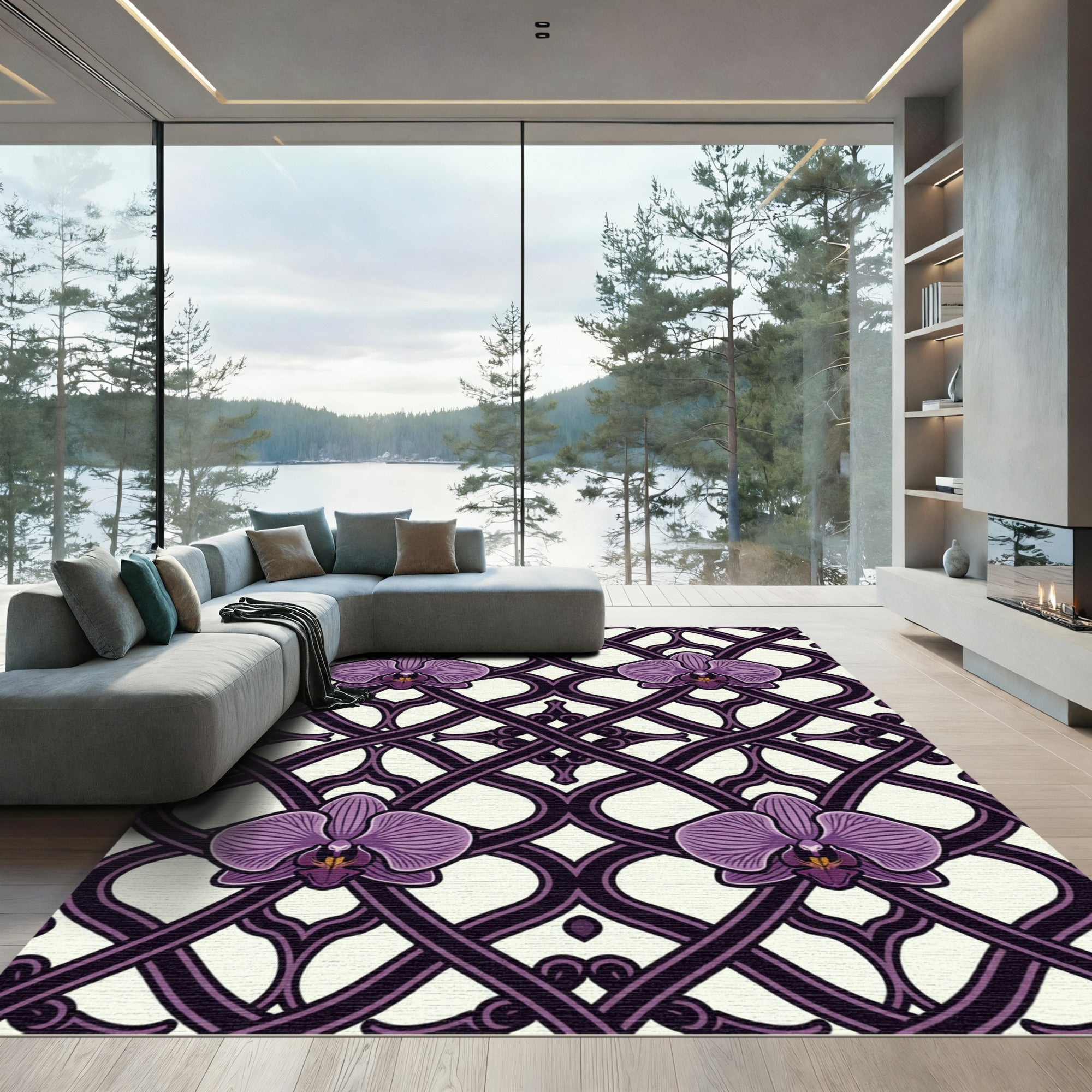 Elegant Violet Orchid Lattice Trellis Rug