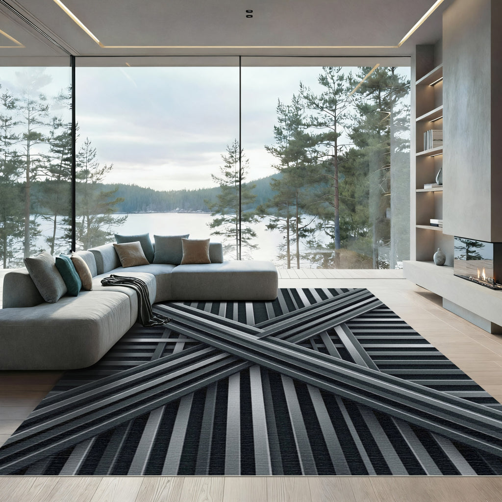 Monochromatic Gray Intersecting Lines Rug