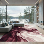 Deep Maroon Liquid Swirl Abstract Rug