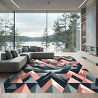 Geometric Pink and Slate Mountain Landscape Rug