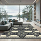Monochromatic Geometric Diamond Striped Tapestry Rug