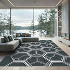 Modern Metallic Gray Geometric Hexagon Rug