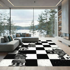 Monochrome Checkered Village Home Art Rug