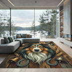 Rustic Collie Portrait with Golden Wheat Rug