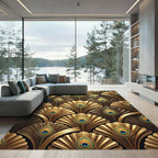 Art Deco Golden Peacock Feather Tile Rug
