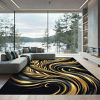 Elegant Gold Feather Swirl Art Rug