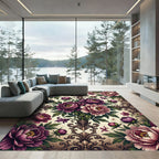Elegant Purple Peony Floral Damask Rug