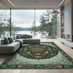 Sage Botanical Floral Medallion Garden Rug