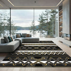 Black and Gold Corset Stripe Grid Rug