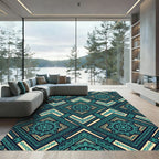 Teal Geometric Mandala Diamond Lattice Rug