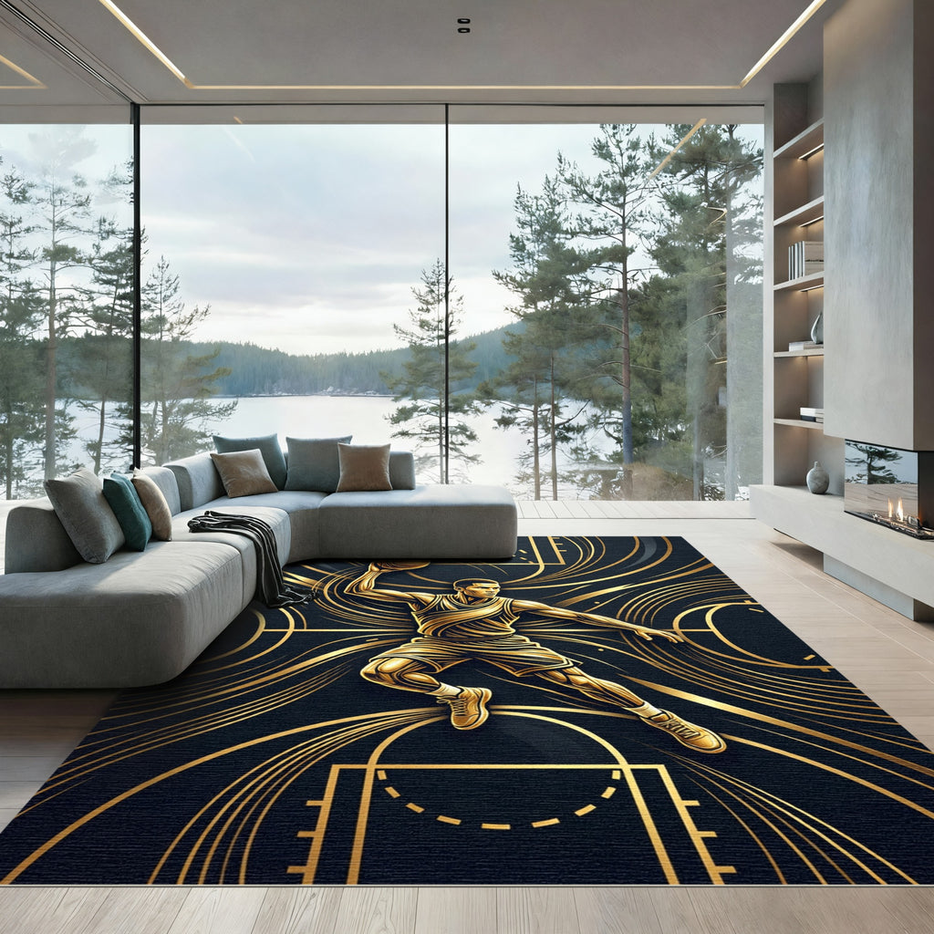 Golden Athlete Basketball Abstract Art Rug