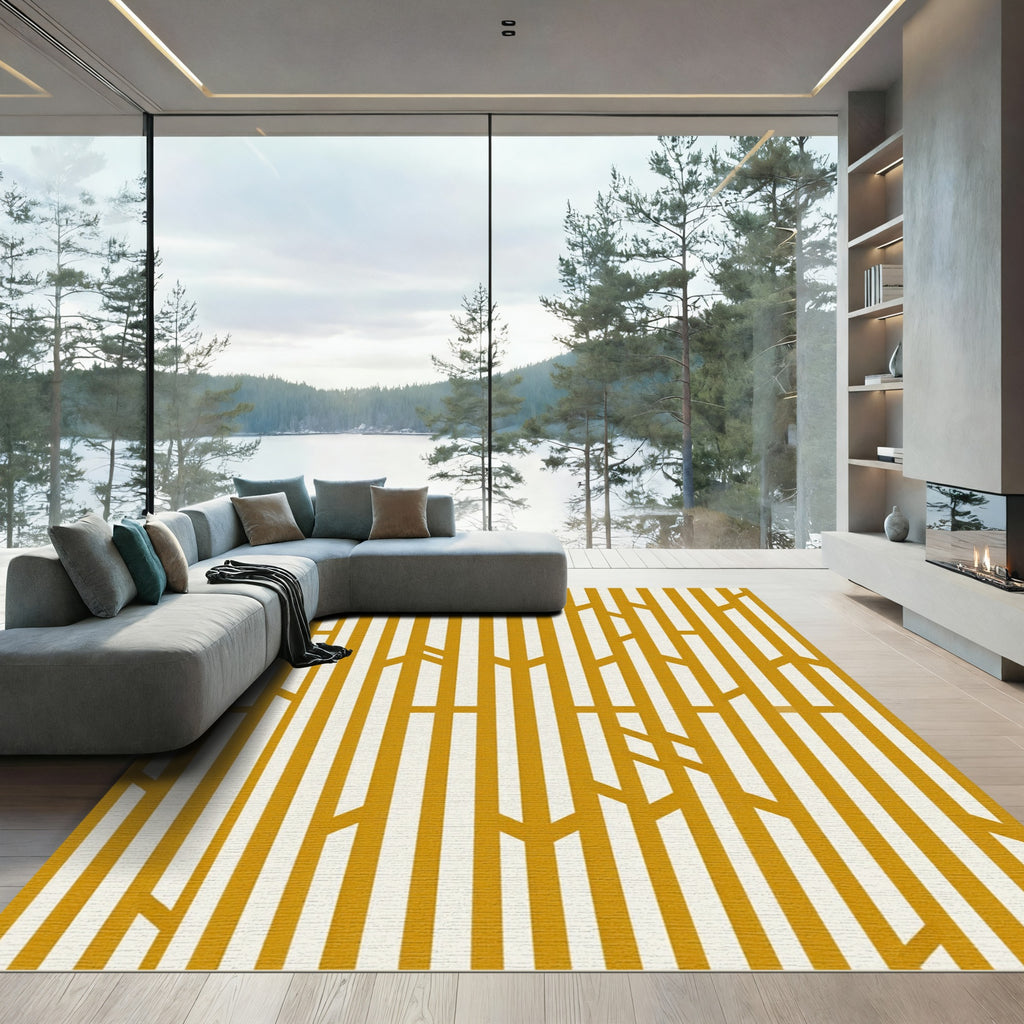 Modern Golden Geometric Vertical Linear Rug