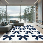 Elegant Navy Blue Bow Ribbon Accent Rug