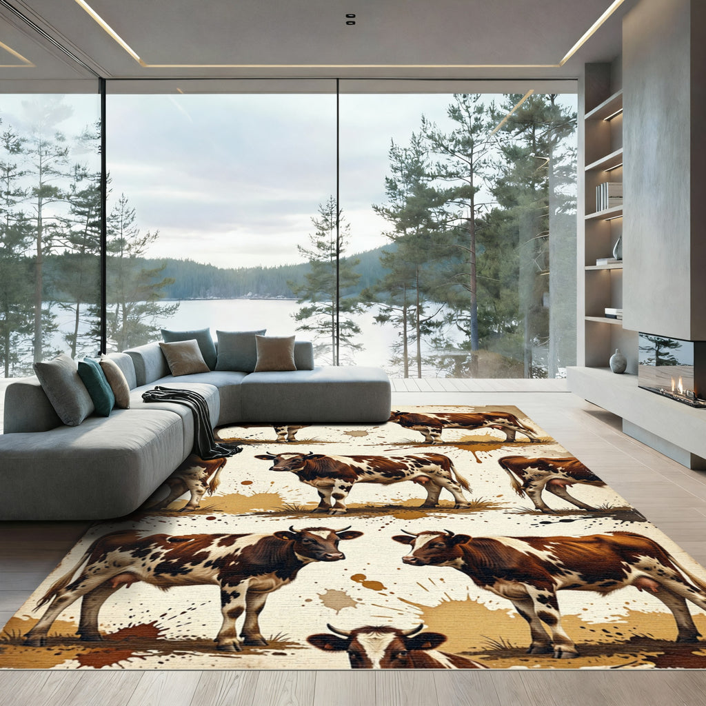 Rustic Brown Speckled Cattle Farm Art Rug