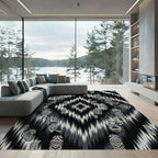 Tribal Masks Black White Ikat Rug