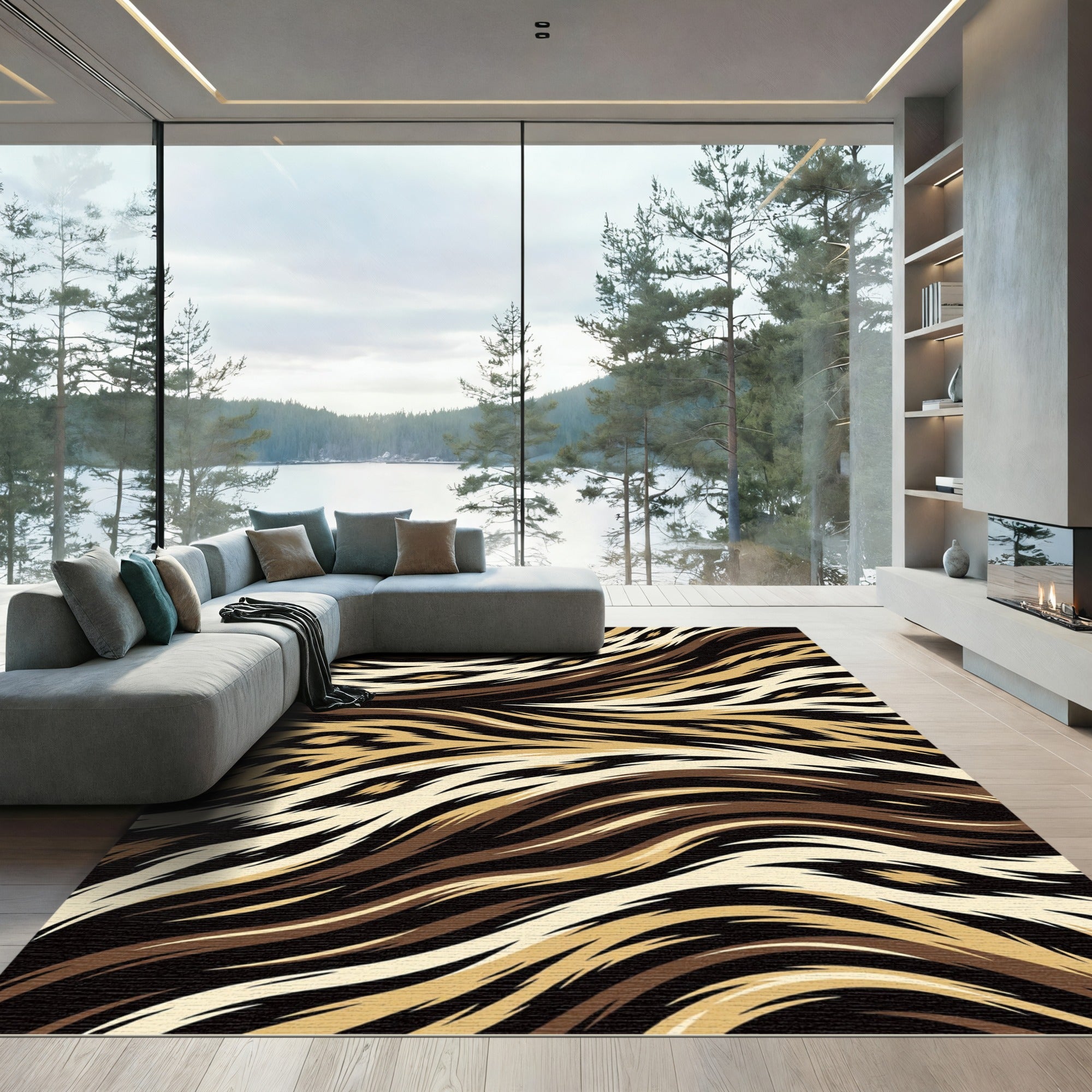 Curved Earthy Animal Stripe Rug