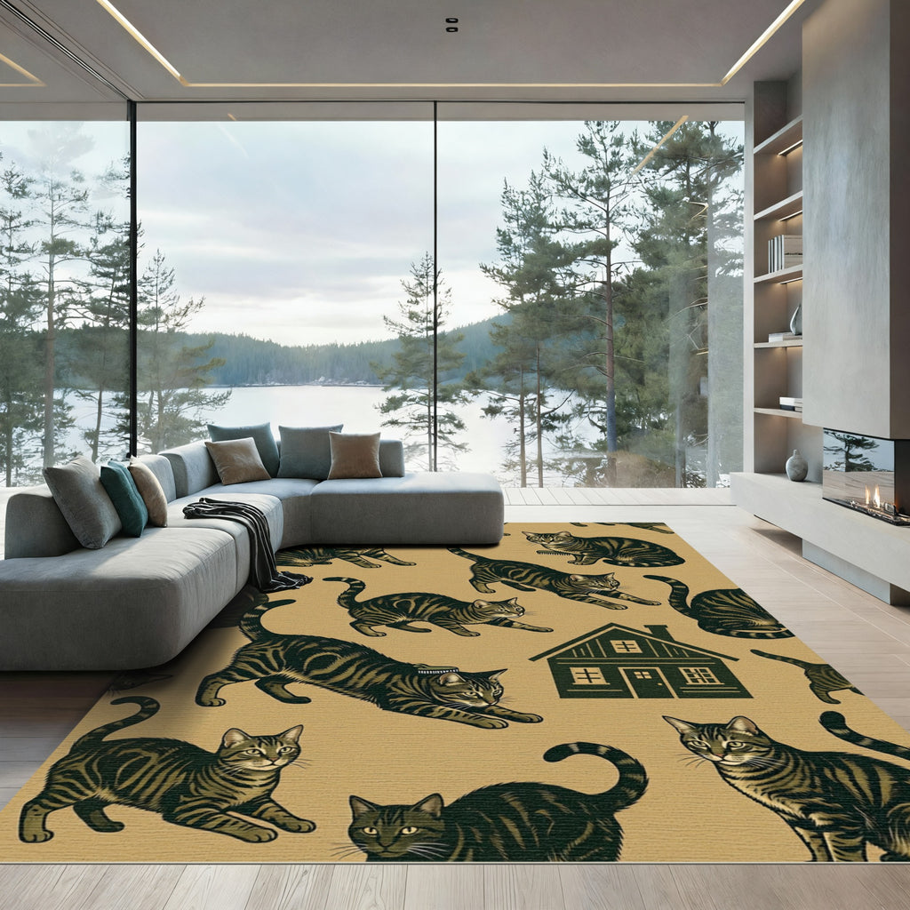 Brown Tabby Cats With House Rug