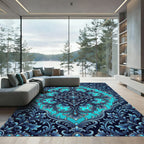 Deep Blue Baroque Floral Medallion Rug