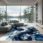 Deep Indigo Ink Swirls Rug