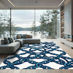 Intertwined Cobalt Anchor Chain Grid Rug