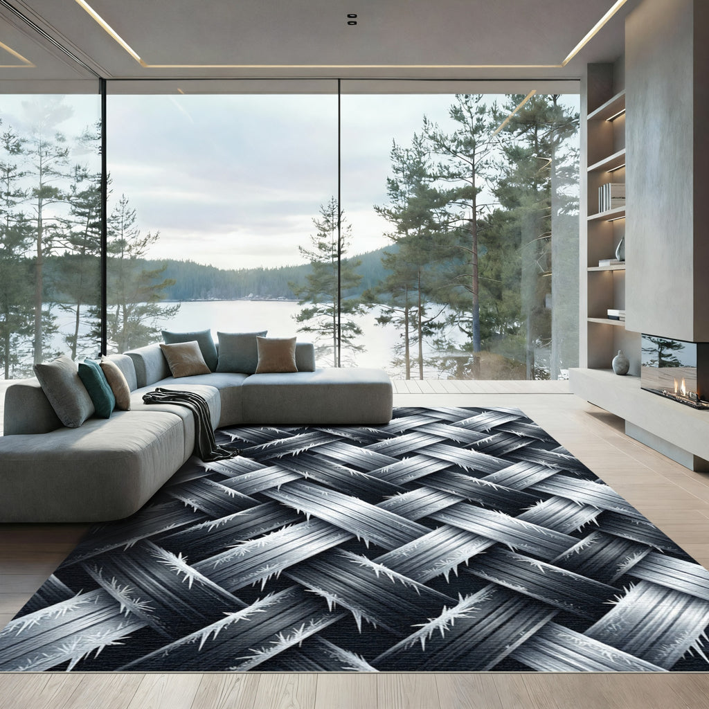 Monochrome Metallic Interwoven Diagonal Weave Rug