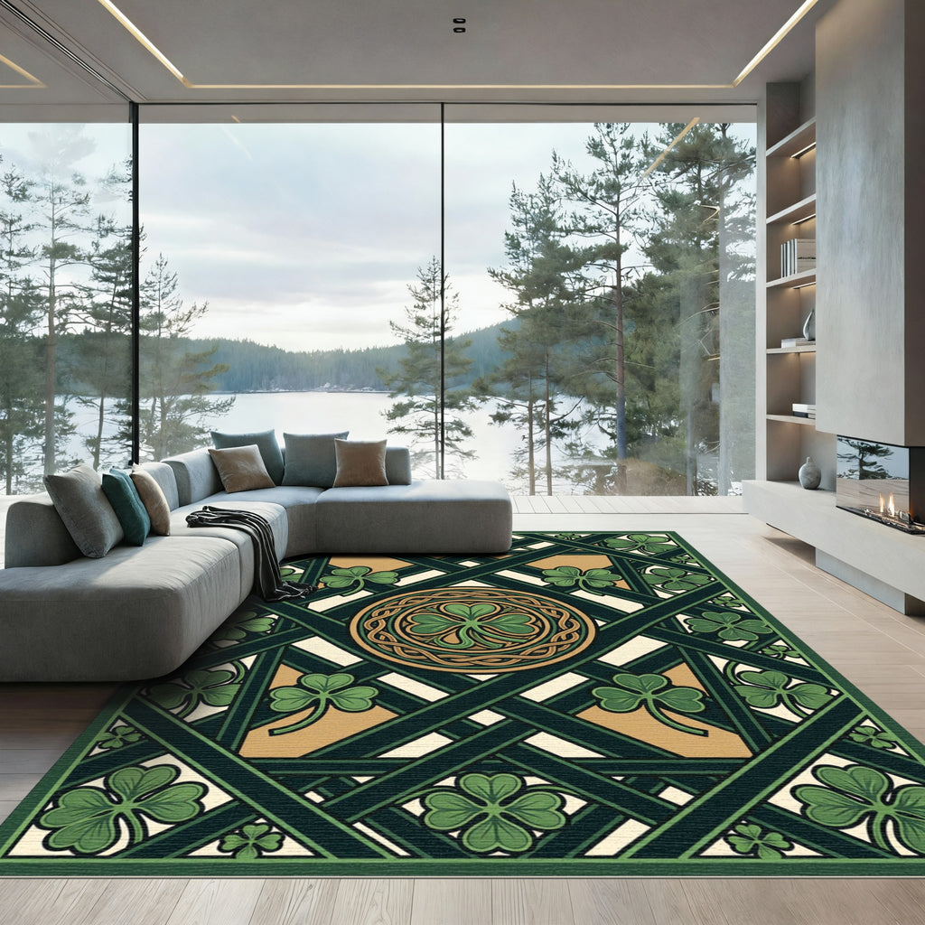 Celtic Knot Clover Lattice Emerald Rug