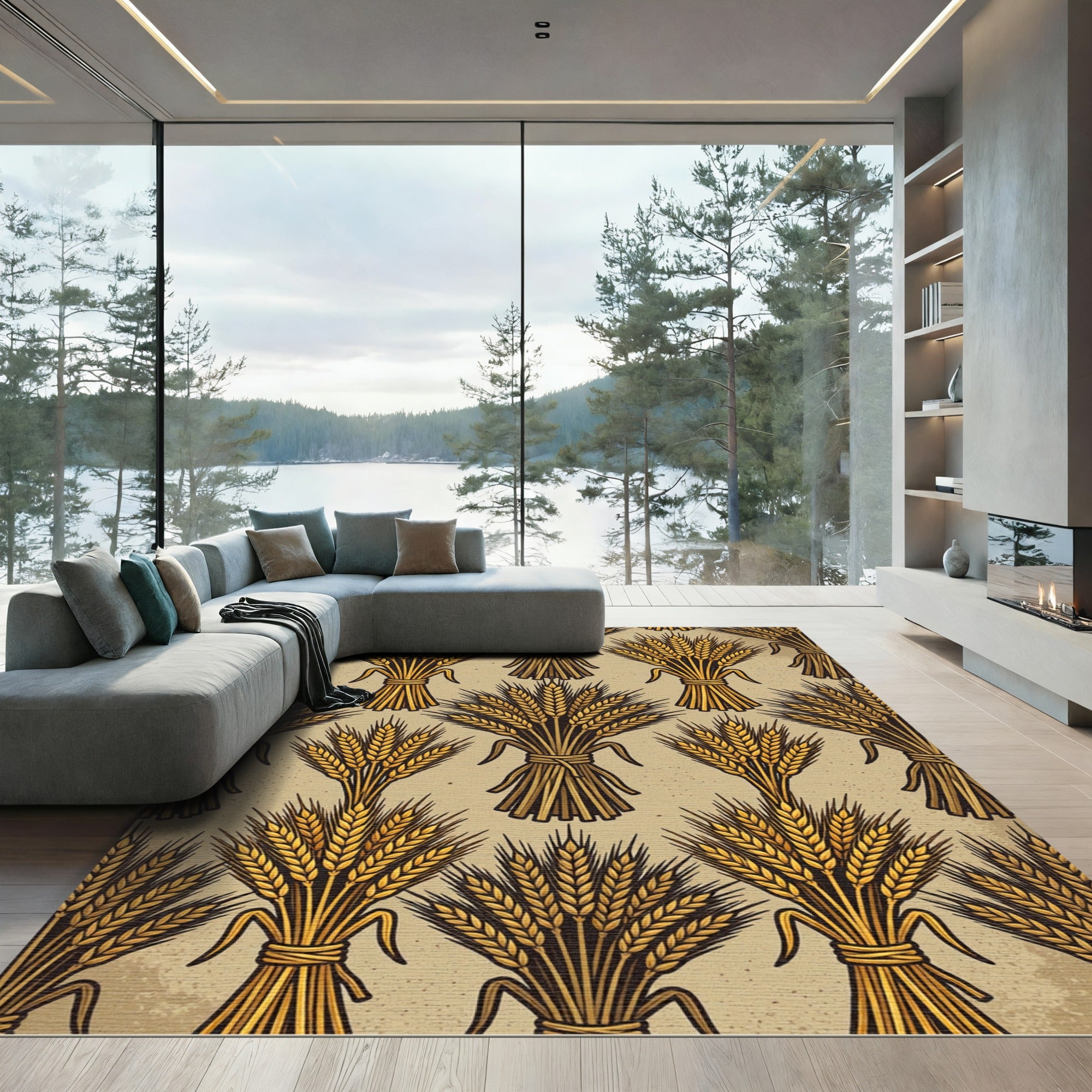 Golden Harvest Wheat Sheaf Wallpaper Rug