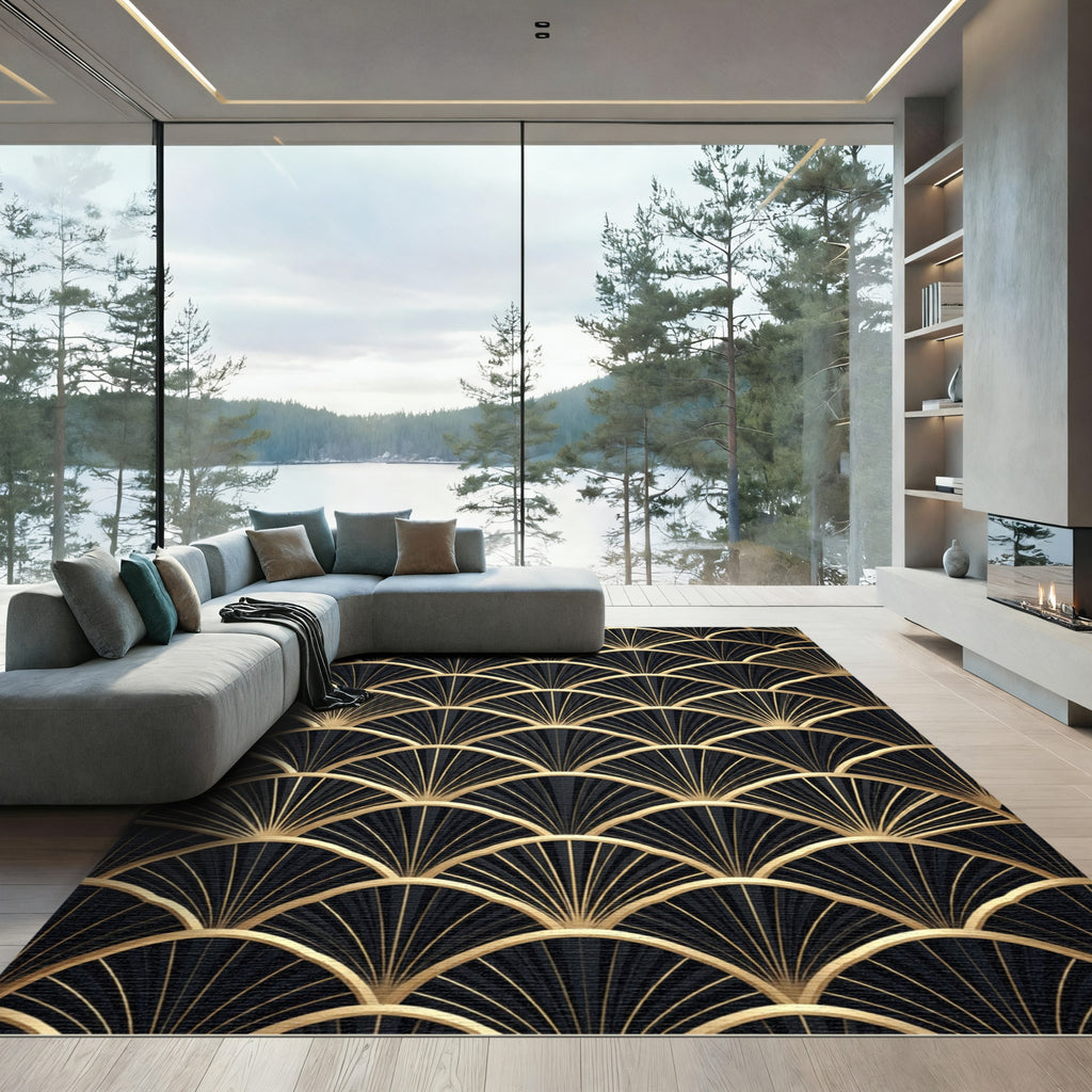 Black And Gold Art Deco Fan Rug