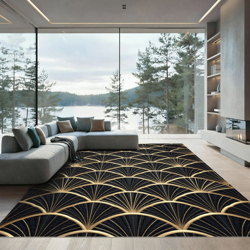 Black And Gold Art Deco Fan Rug