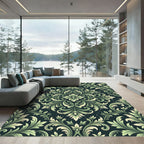 Elegant Sage Green Damask Medallion Rug