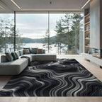 Monochrome Abstract Wavy Contour Rug