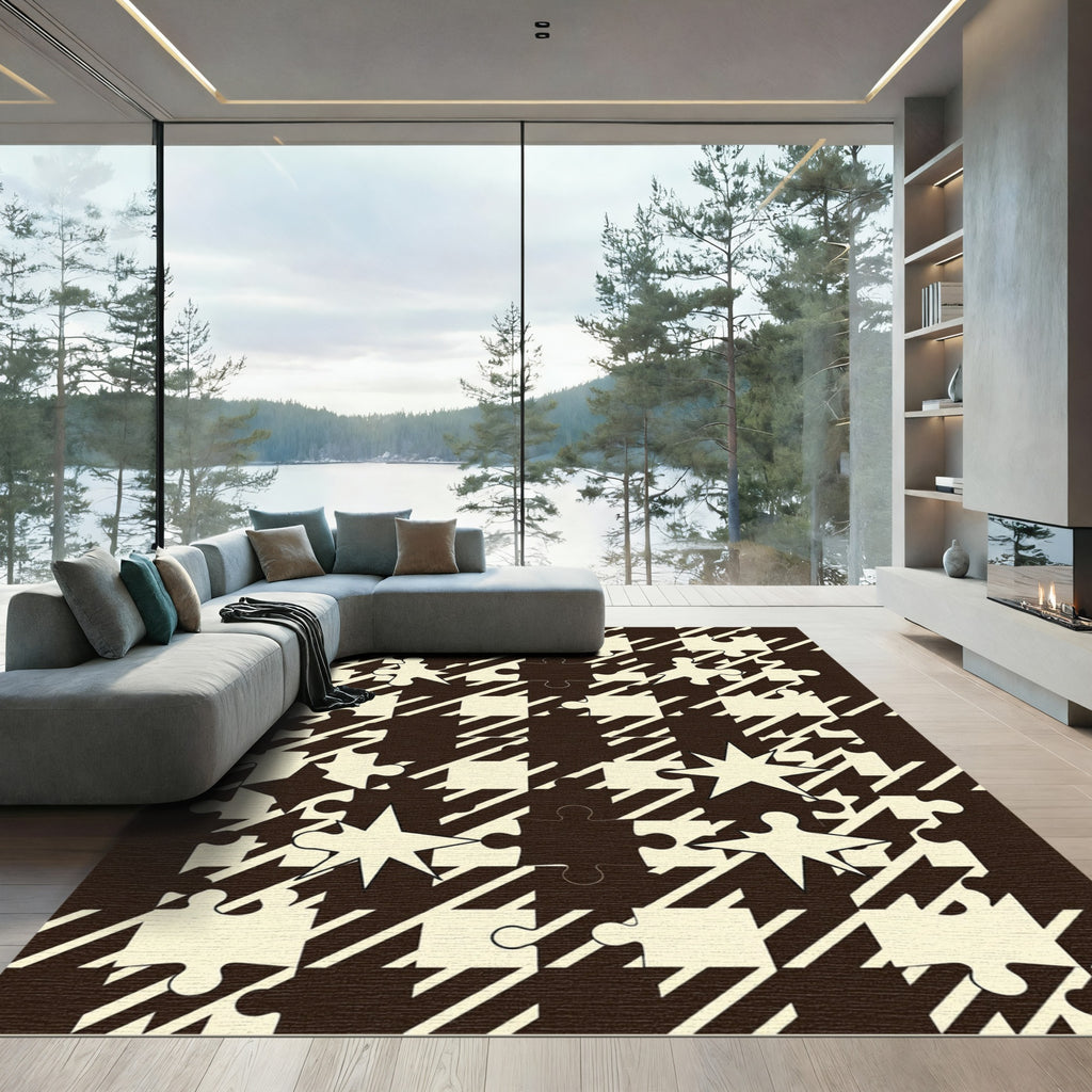 Torn Houndstooth Puzzle Pieces Rug