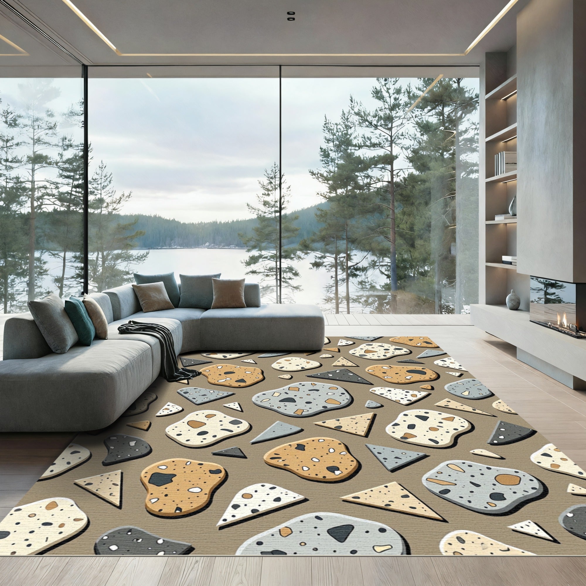 Neutral Terrazzo Mosaic Forms Rug